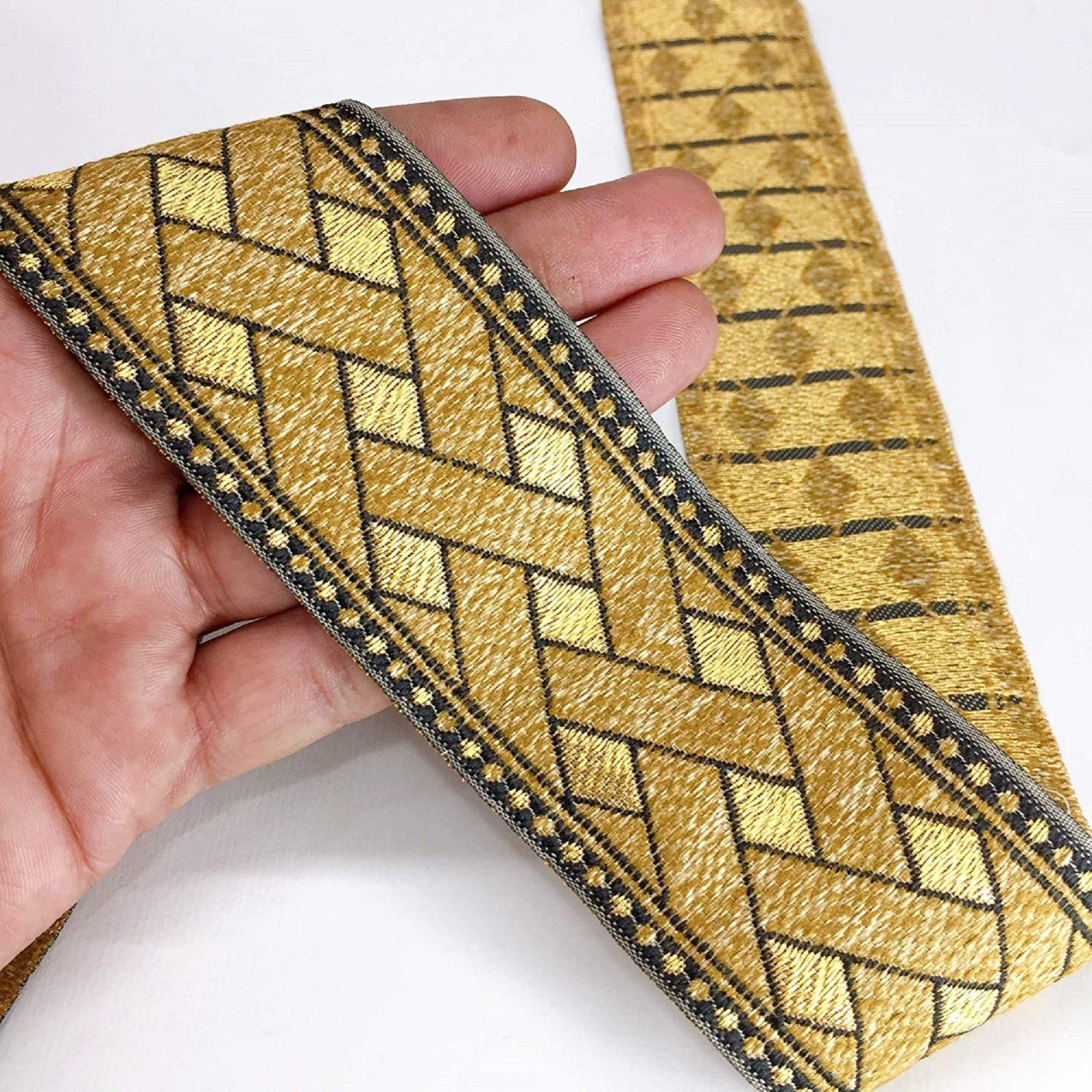 50mm Jacquard Woven Geometric Design, shown on white cotton