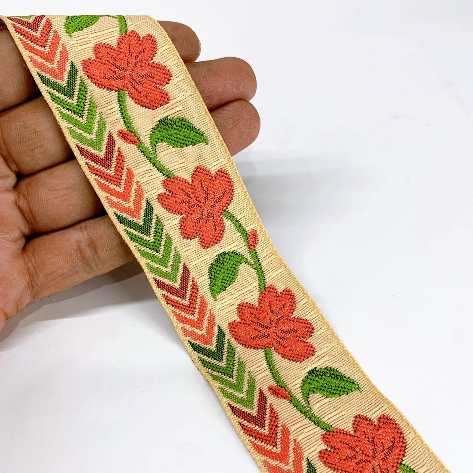 40mm Creeper Flower Design Jacquard, shown on white cotton