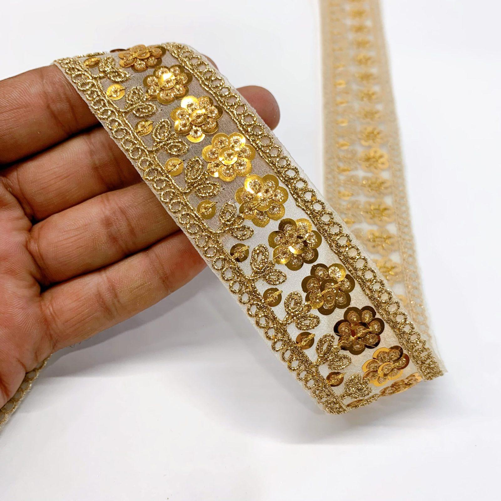 30mm Embroidery Golden Sequins Flower Design Dori Work