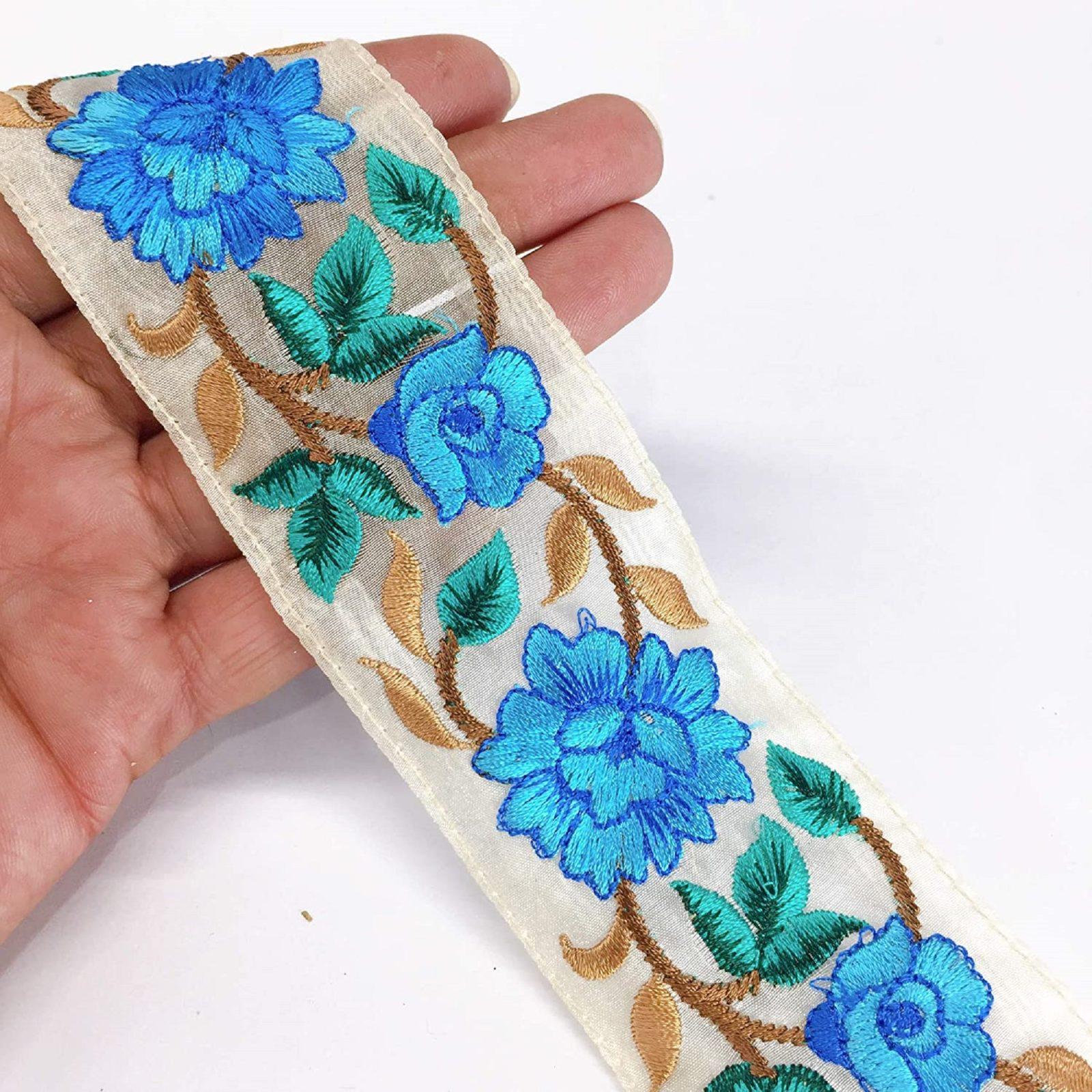 50mm Flower Design Embroidery, shown on white cotton