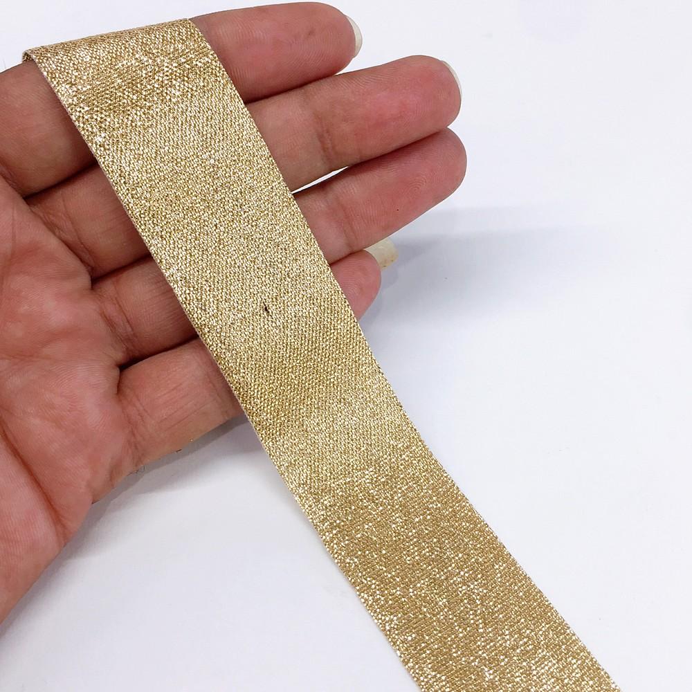 28 mm Metallic Glitter Plain Ribbon, shown on white cotton