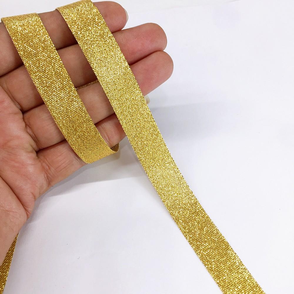 15 mm Metallic Glitter Plain Ribbon, shown on white cotton