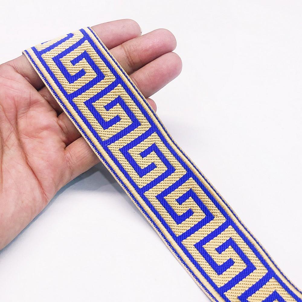 40mm Designer Jacquard Ribbon, shown on white cotton