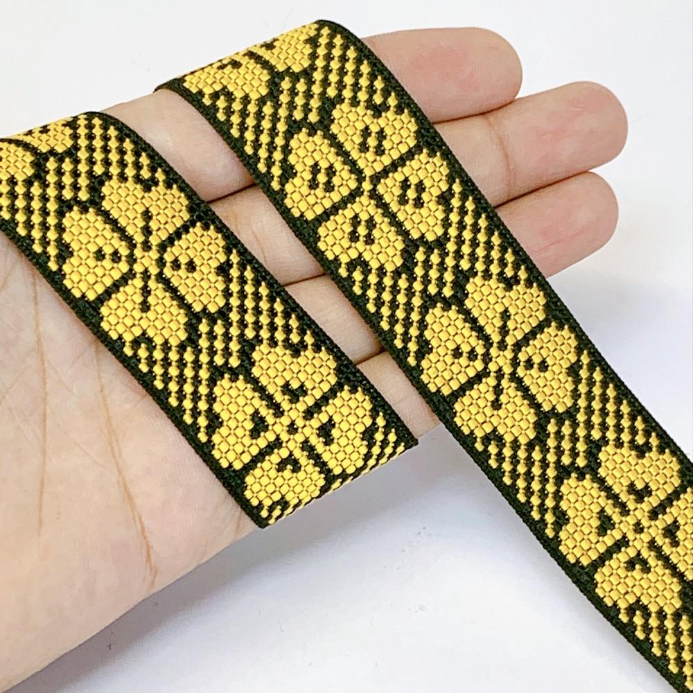 30mm Colorful Cross stich Jacquard Lace, shown on white cotton