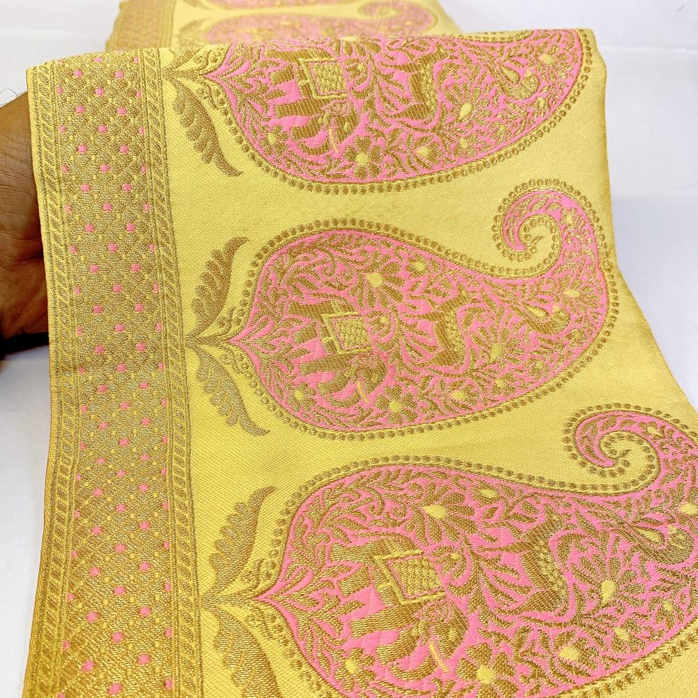 200 mm Designer Banarasi Jacquard Lace, shown on white cotton