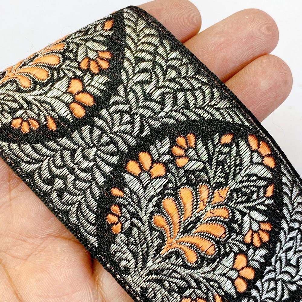 50mm Designer Banarasi Jacquard Ribbons, shown on white cotton