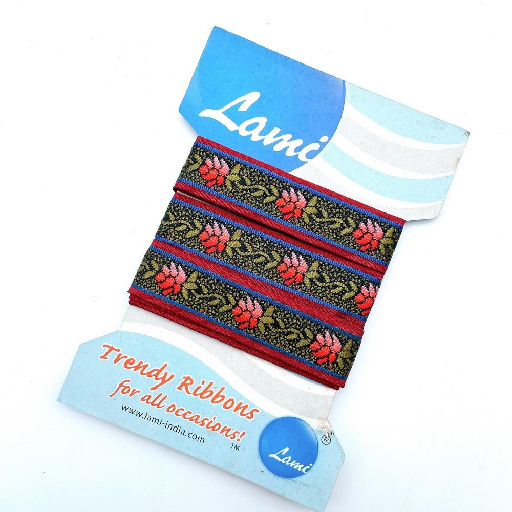 20mm Floral Jacquard Ribbon with Red Rose Pattern