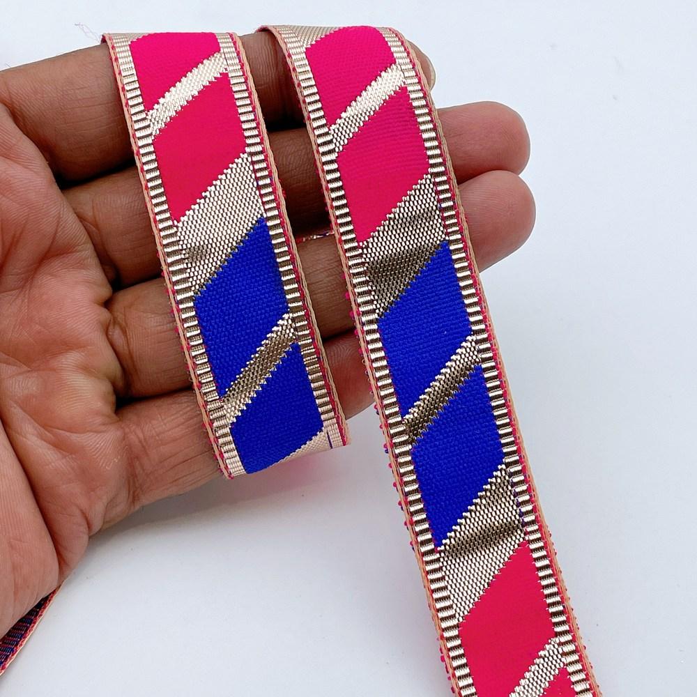 20mm Vibrant Gota Patti Lace Trim - Diagonal Color Block Border for Ethnic Wear, shown on white cotton