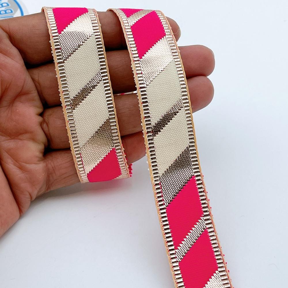 20mm Vibrant Gota Patti Lace Trim - Diagonal Color Block Border for Ethnic Wear, shown on white cotton