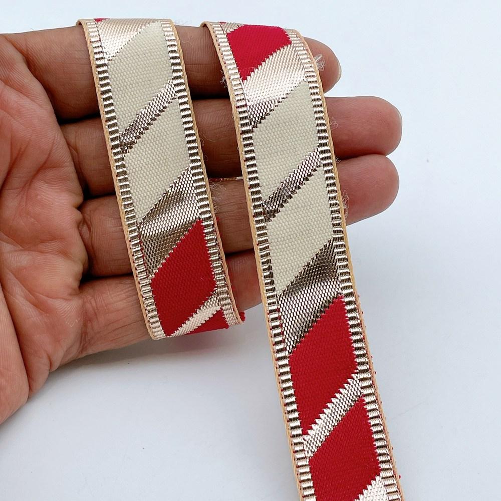 20mm Vibrant Gota Patti Lace Trim - Diagonal Color Block Border for Ethnic Wear, shown on white cotton