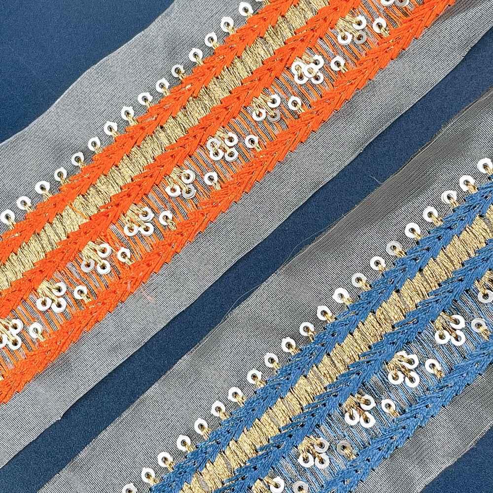 28mm Designer Zari & Thread Embroidery Lace with Sequins Work, view 5