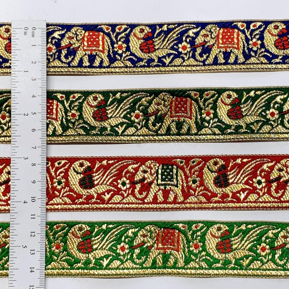 30mm Designer Hathi Mor Banarasi Jacquard Ribbon with Golden Zari Thread Work, view 2