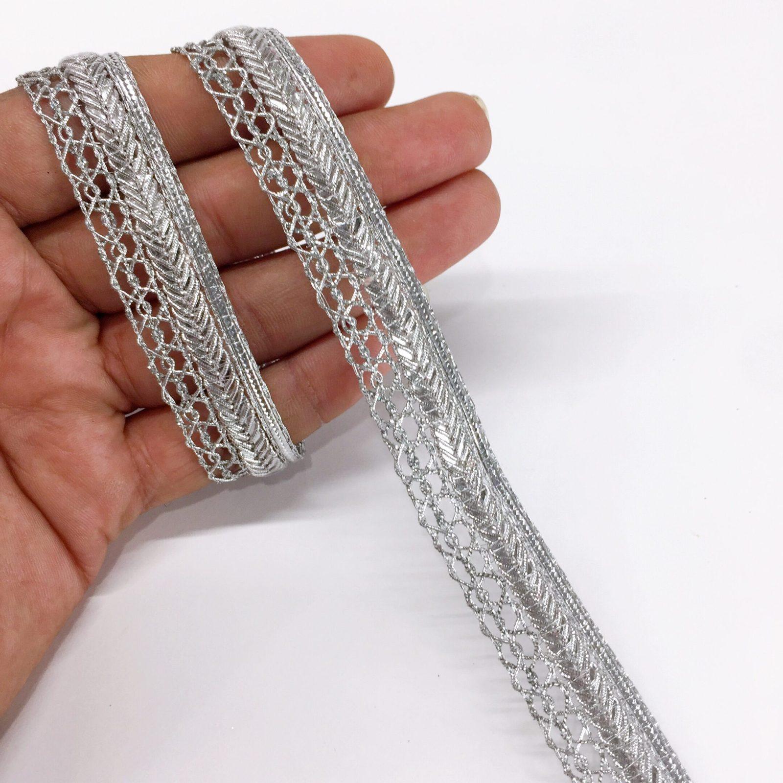 15mm Braids Knitted Decorative Trim Ribbon, shown on white cotton