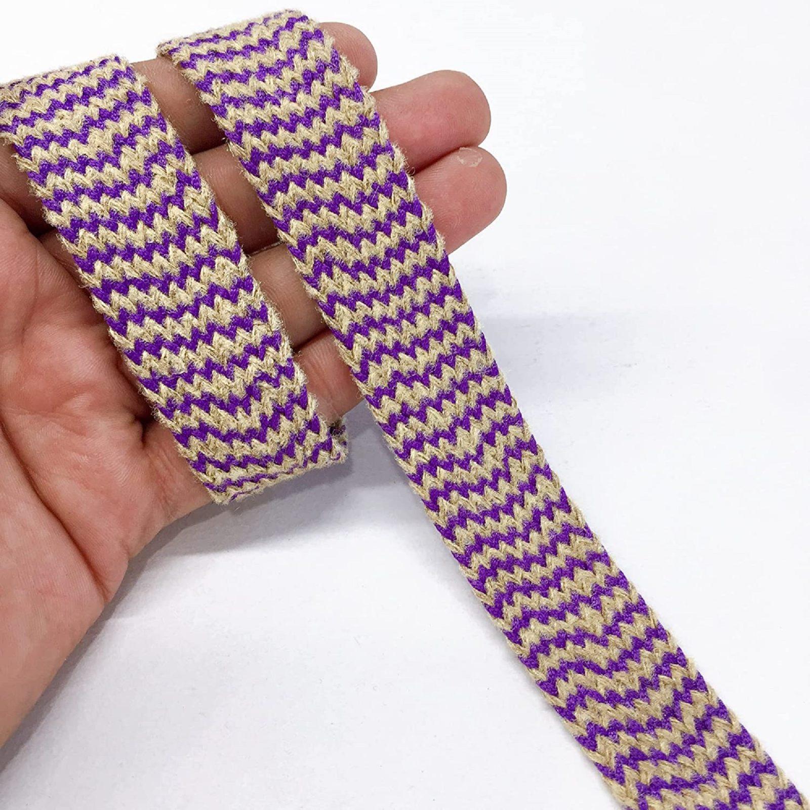 20mm Jute Natural Jute Burlap Ribbon Lace, shown on white cotton