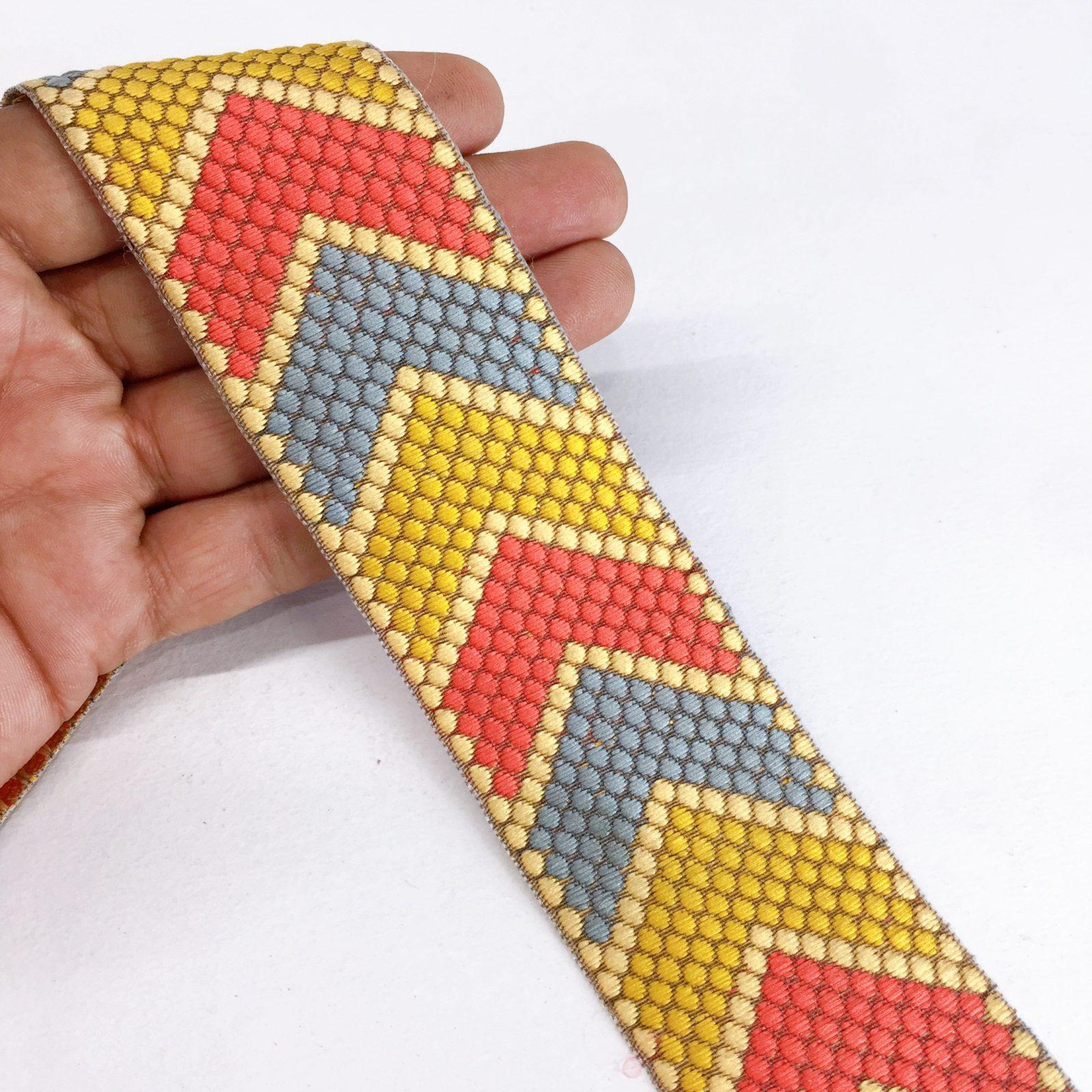 40mm Jacquard Woven Geometric Design, shown on white cotton