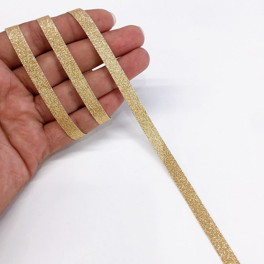 8 mm Metallic Glitter Plain Ribbon, shown on white cotton