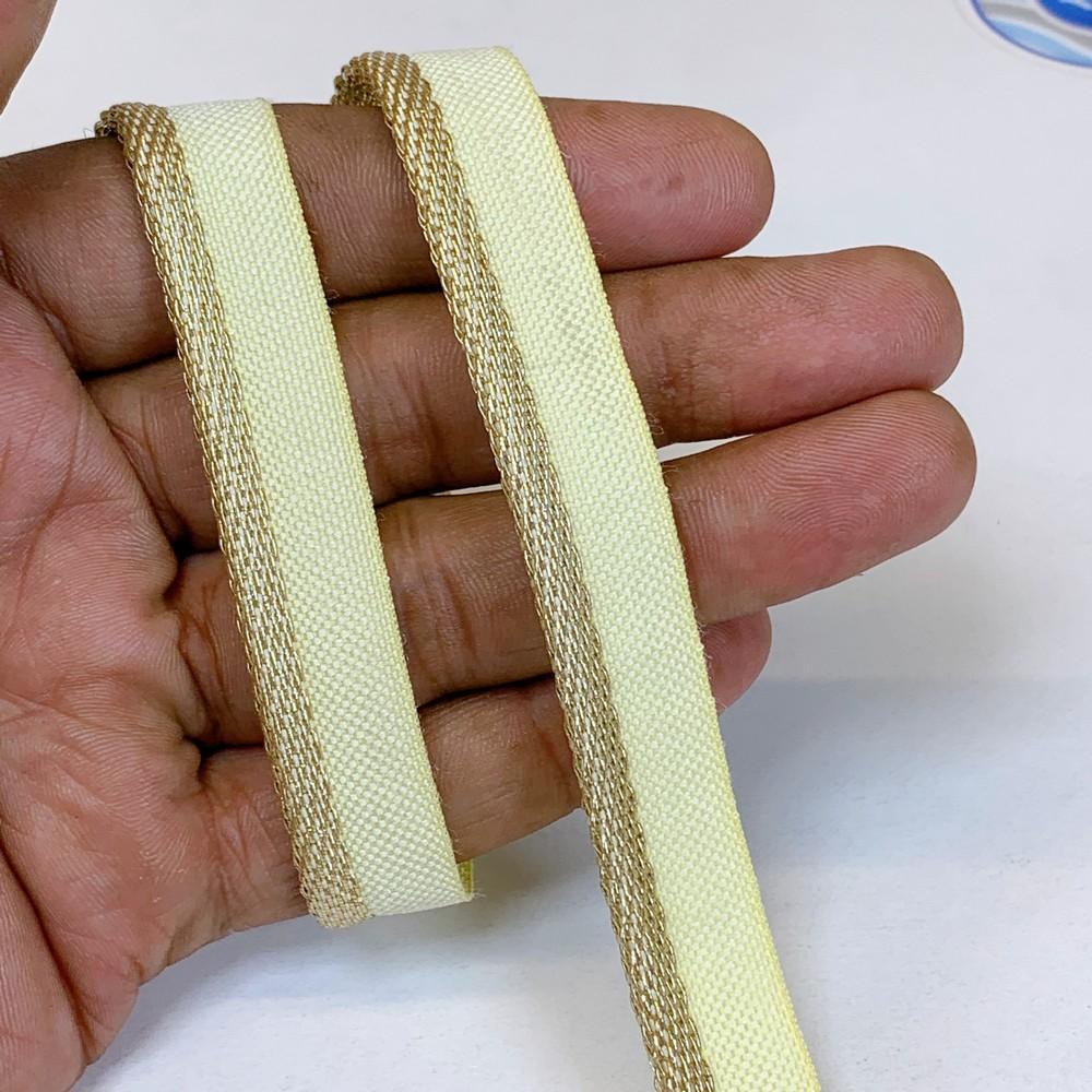 14 mm Fancy Colorful Piping Lace, shown on white cotton