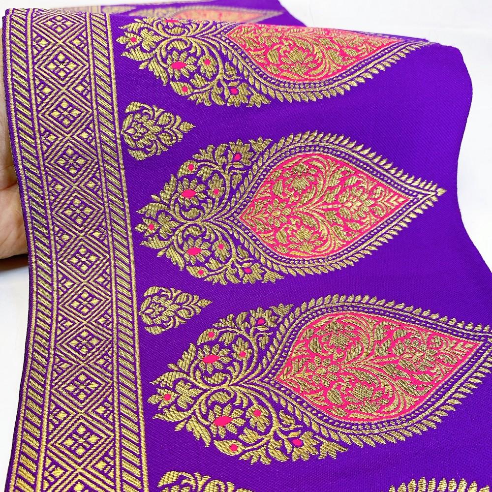 205 mm Designer Banarasi Jacquard Lace, shown on white cotton