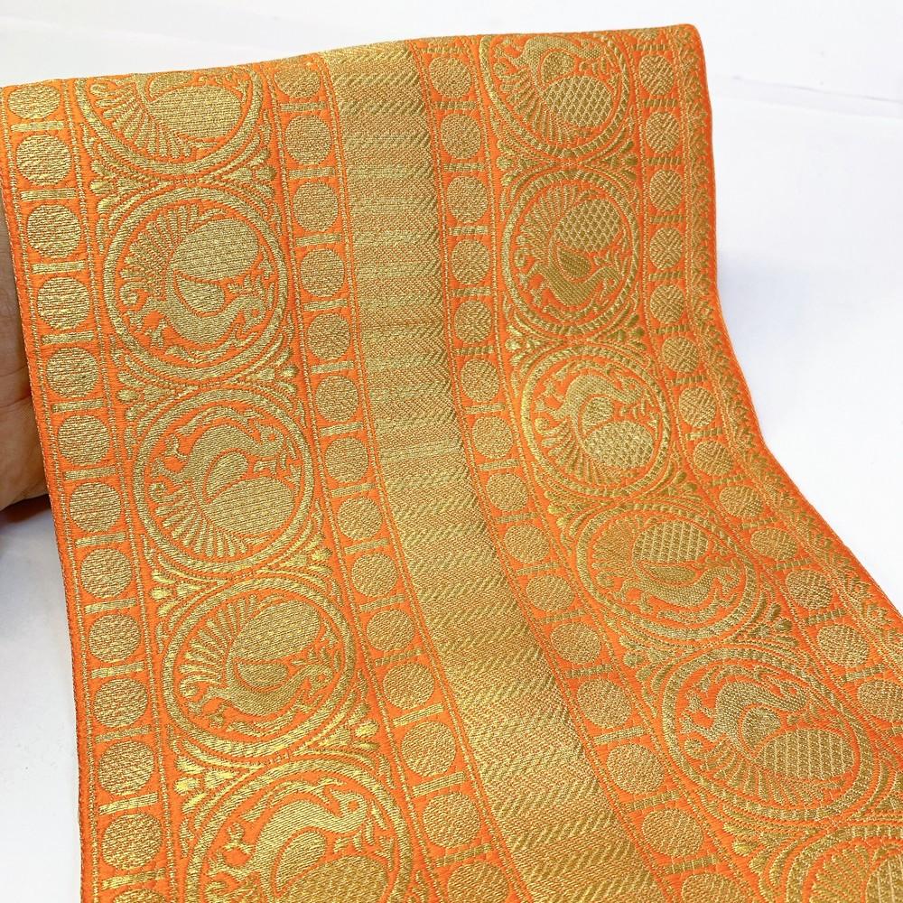 205 mm Designer Banarasi Jacquard Lace, shown on white cotton