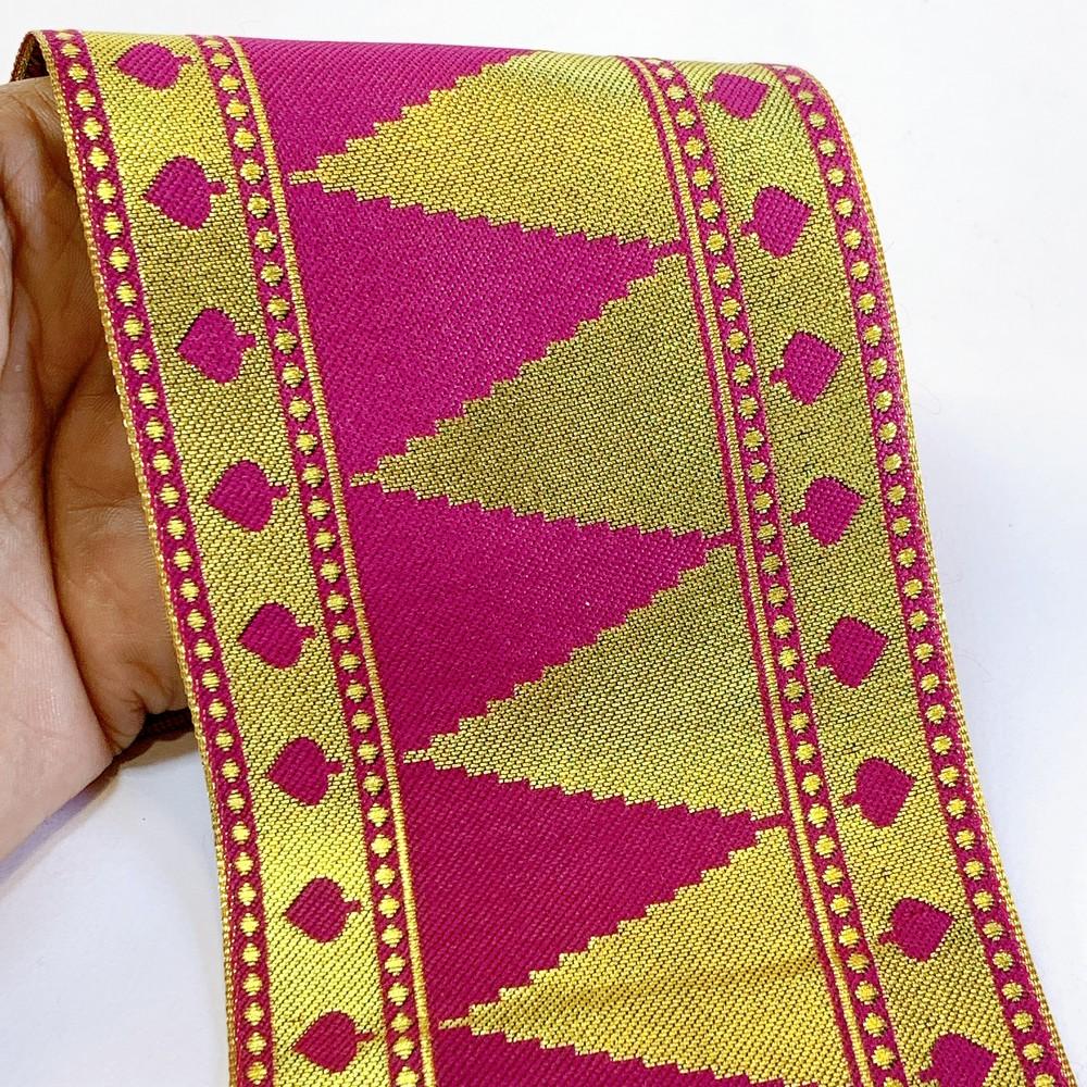 92 mm Designer Banarsi Jacquard Lace, shown on white cotton