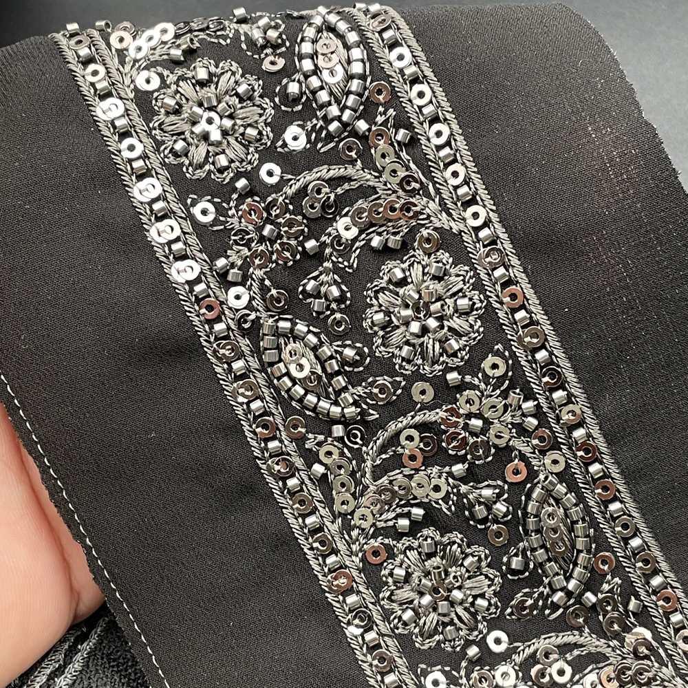 45mm Premium Cutdana Paisley Ribbon - Dense Sequin Trim for Bridal Lehengas, shown on white cotton