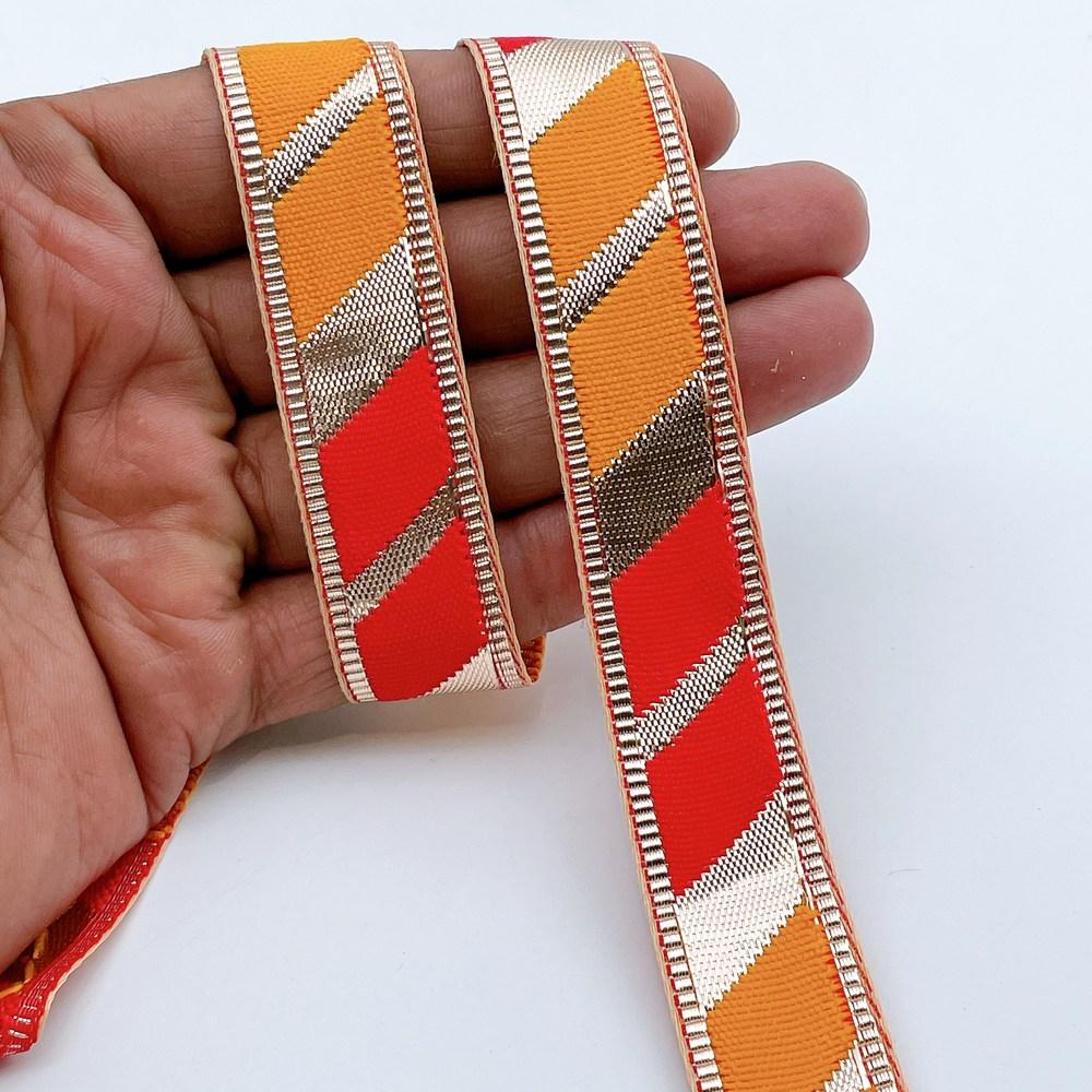 20mm Vibrant Gota Patti Lace Trim - Diagonal Color Block Border for Ethnic Wear, shown on white cotton