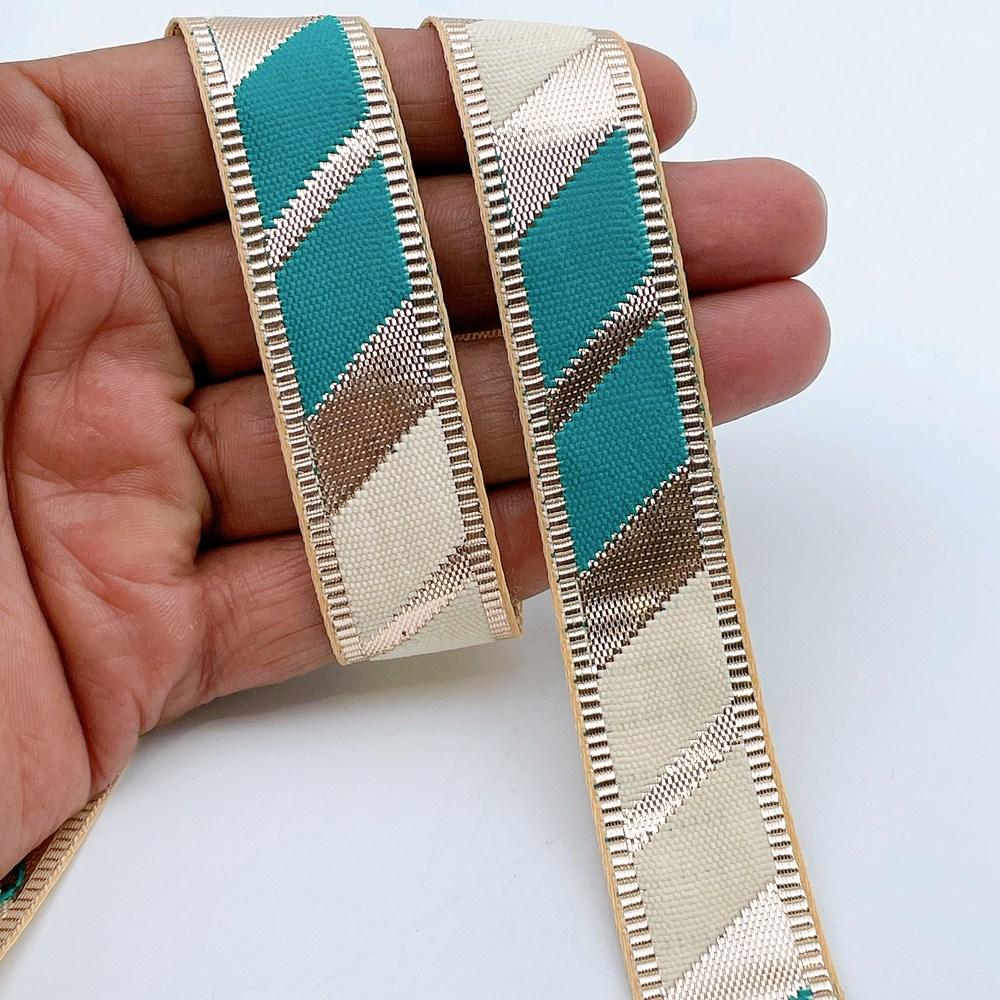 20mm Vibrant Gota Patti Lace Trim - Diagonal Color Block Border for Ethnic Wear, shown on white cotton