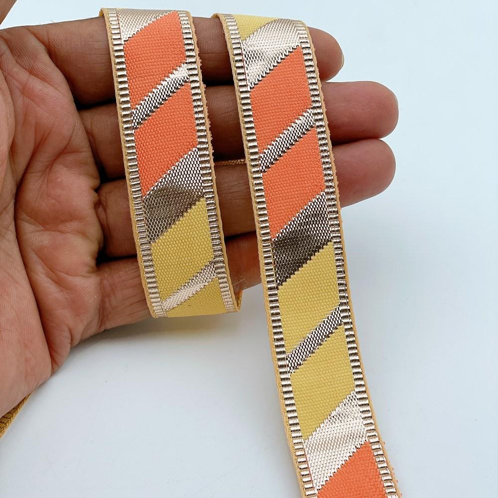 20mm Vibrant Gota Patti Lace Trim - Diagonal Color Block Border for Ethnic Wear, shown on white cotton