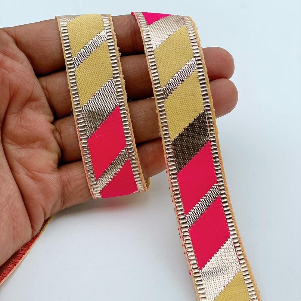 20mm Vibrant Gota Patti Lace Trim - Diagonal Color Block Border for Ethnic Wear, shown on white cotton