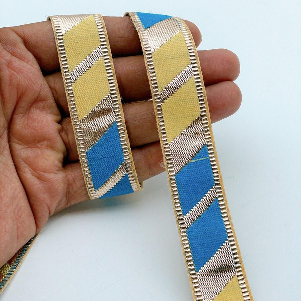 20mm Vibrant Gota Patti Lace Trim - Diagonal Color Block Border for Ethnic Wear, shown on white cotton
