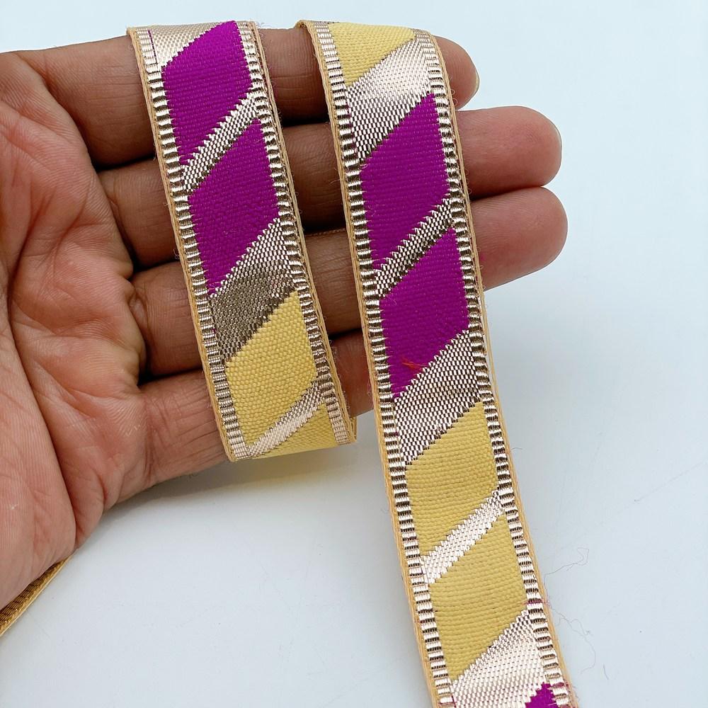 20mm Vibrant Gota Patti Lace Trim - Diagonal Color Block Border for Ethnic Wear, shown on white cotton