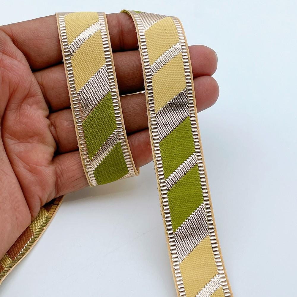 20mm Vibrant Gota Patti Lace Trim - Diagonal Color Block Border for Ethnic Wear, shown on white cotton