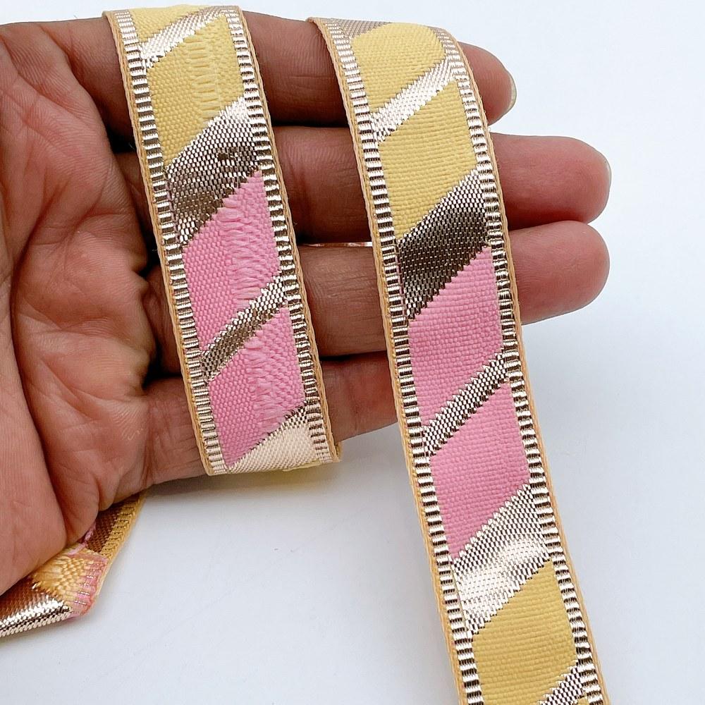 20mm Vibrant Gota Patti Lace Trim - Diagonal Color Block Border for Ethnic Wear, shown on white cotton