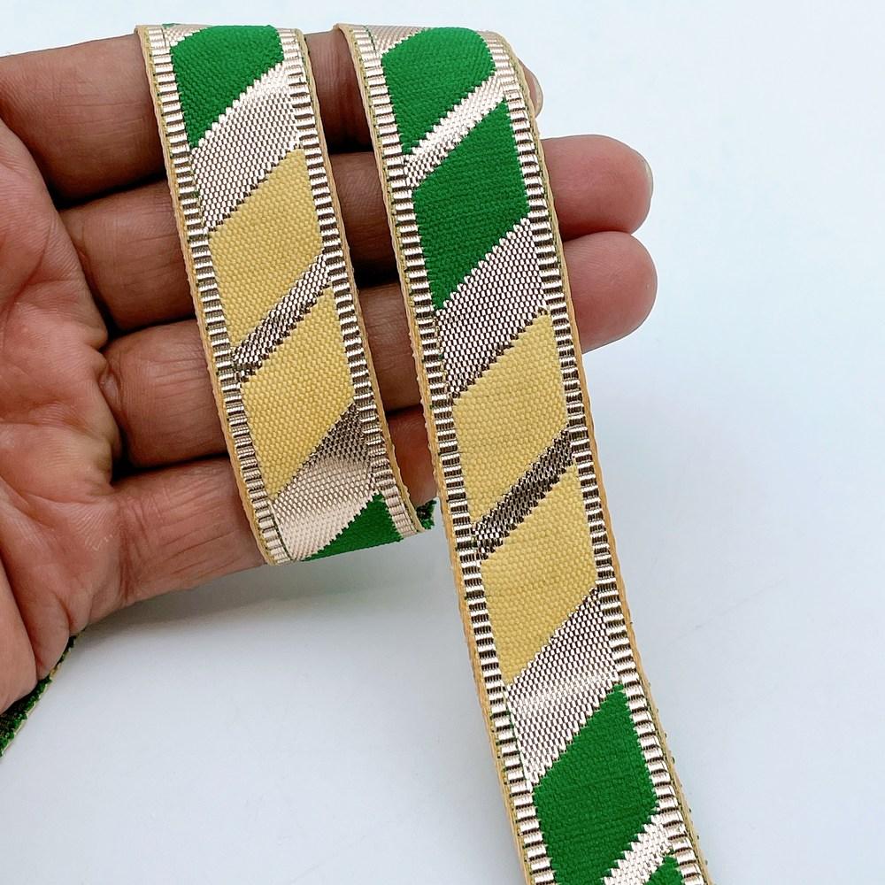 20mm Vibrant Gota Patti Lace Trim - Diagonal Color Block Border for Ethnic Wear, shown on white cotton